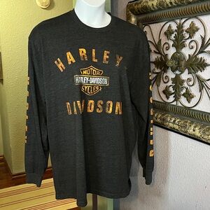 Harley-Davidson Grey and Orange long Sleeve Graphic Tee Sz XL Mens